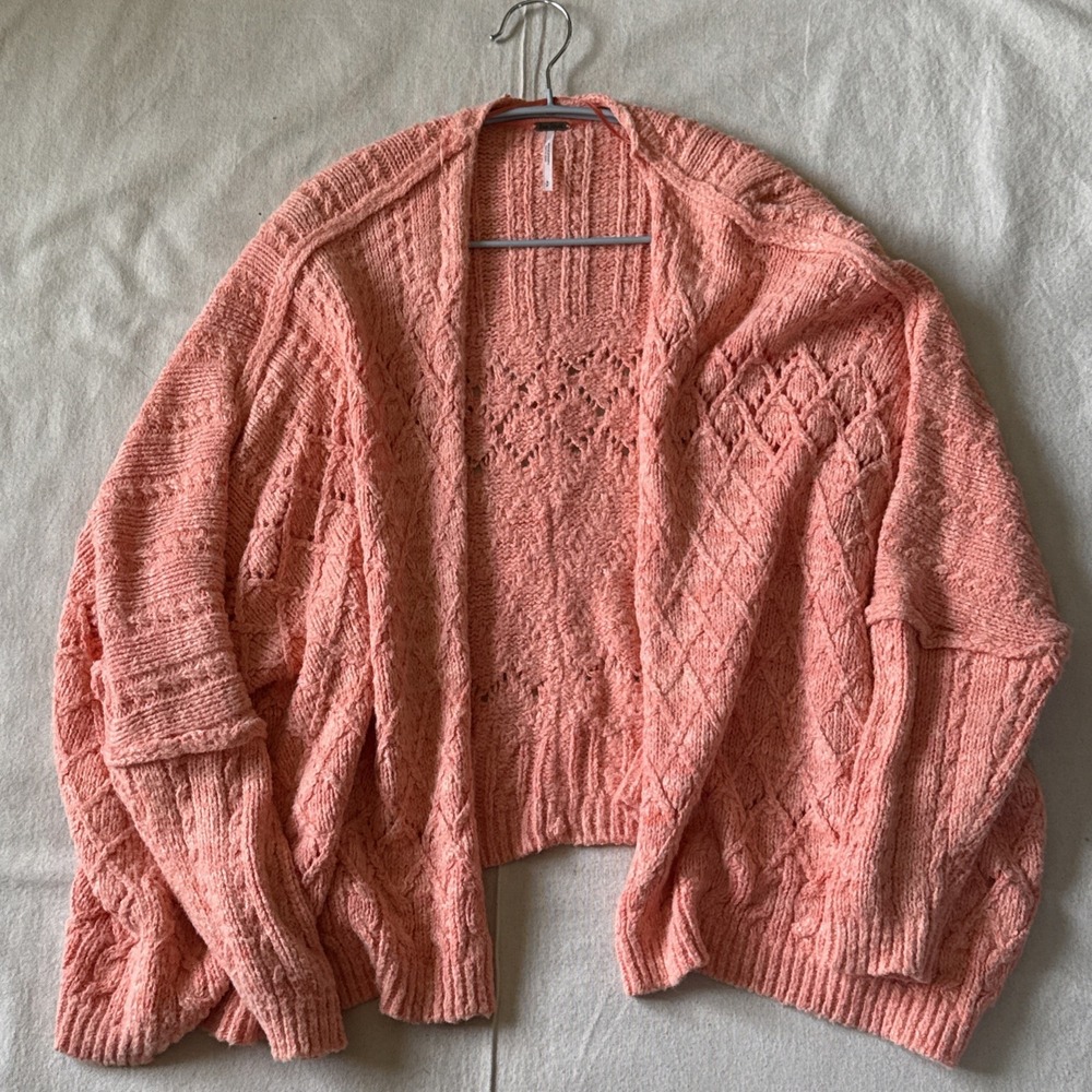 We The Free People Sweater Womens S Small Peach Worn Thru Surplus Open Front